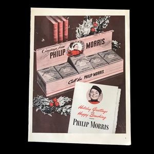 1940’s Vintage Philip Morris Cigerettes Holiday Greetings Print Ad